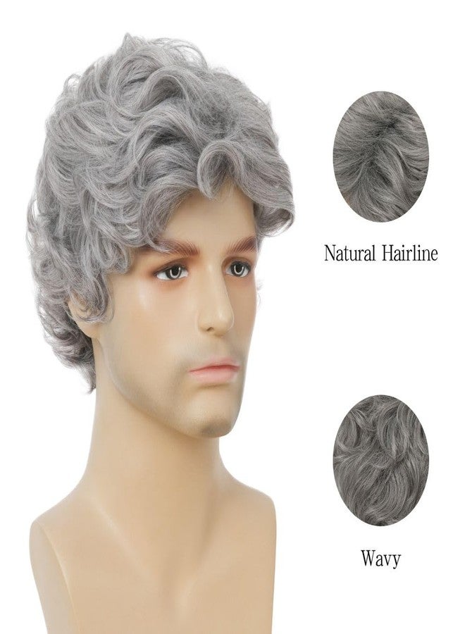 Dai Cloud Grey Short Curly Wigs for Men Natural Fluffy Synthetic Layered Halloween Daily Hair for Male Wig Cap - Image 3